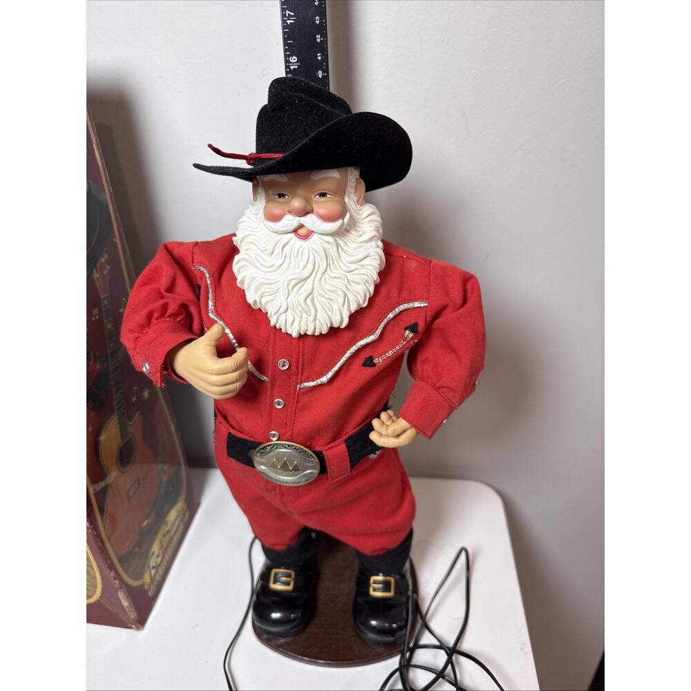 Holly Jolly Rock Santa Animated Musical Dancing Cowboy Christmas Working Box - Picture 8 of 8